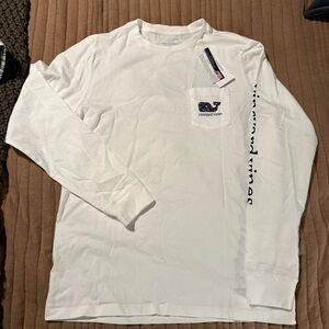 Vineyard Vines White Long Sleeve Tee with Logo